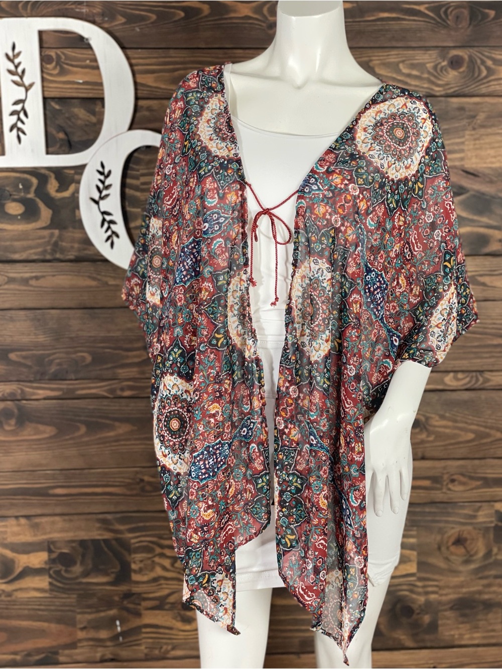 Earthbound | Flowy Bohemian Printed Kimono Sheer Cardigan Tie Front Open Sides